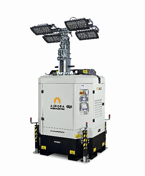 Tour d'éclairage fixe GAMMA K-L4X320 - 4 LED 320W 5000 m², GE Kohler Diesel 1500 rpm, H 8.5m levage Hydraulique - AURORA