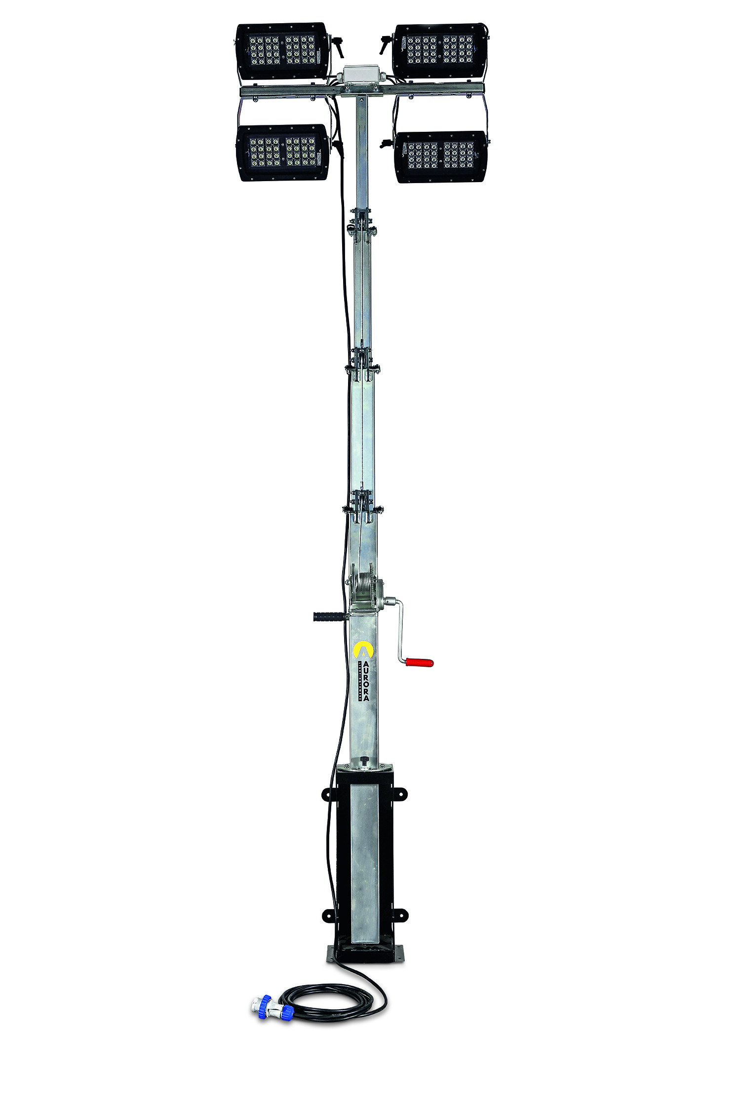 Tour d'éclairage fixe SIGMA-55-L-4x75 - 4 LED 75W, 1500 m², H 5.5 m, levage manuel - AURORA