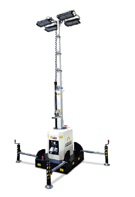 Tour d'éclairage fixe TAU-L-4X160 - 4 LED 160W, 3500 m², H 9.5m, levage manuel - AURORA