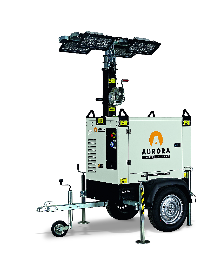 Tour d'éclairage mobile ALPHA K2-L-4X320-S - 4 LED 320W 5000 m² - GE Kohler Diesel 3000 rpm - H 8.5m levage manuel - AURORA