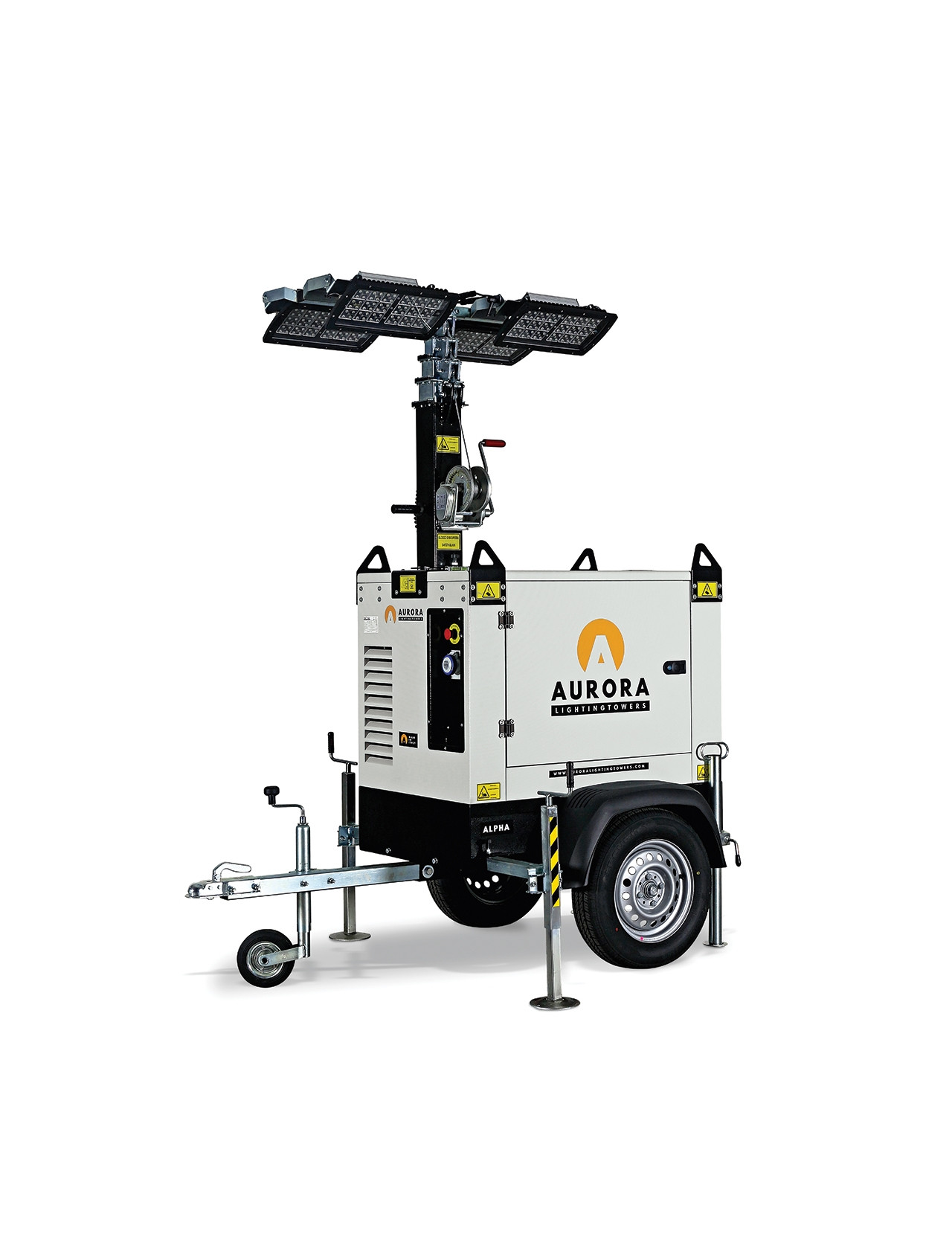 Tour d'éclairage mobile ALPHA Y-L-4X320-S - 4 LED 320W 5000 m², GE Yanmar Diesel 1500 rpm, H 8.5m levage manuel - AURORA